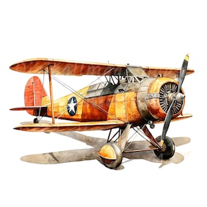 18 Vintage Planes Clipart, Antique Plane, Printable Watercolor clipart, High Quality JPG/PNGs, Digital download, Paper craft, Junk Journal