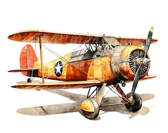 18 imágenes prediseñadas de aviones antiguos, avión antiguo, imágenes prediseñadas de acuarela imprimibles, JPG/PNG de alta calidad, descarga digital, manualidades de papel, diario basura