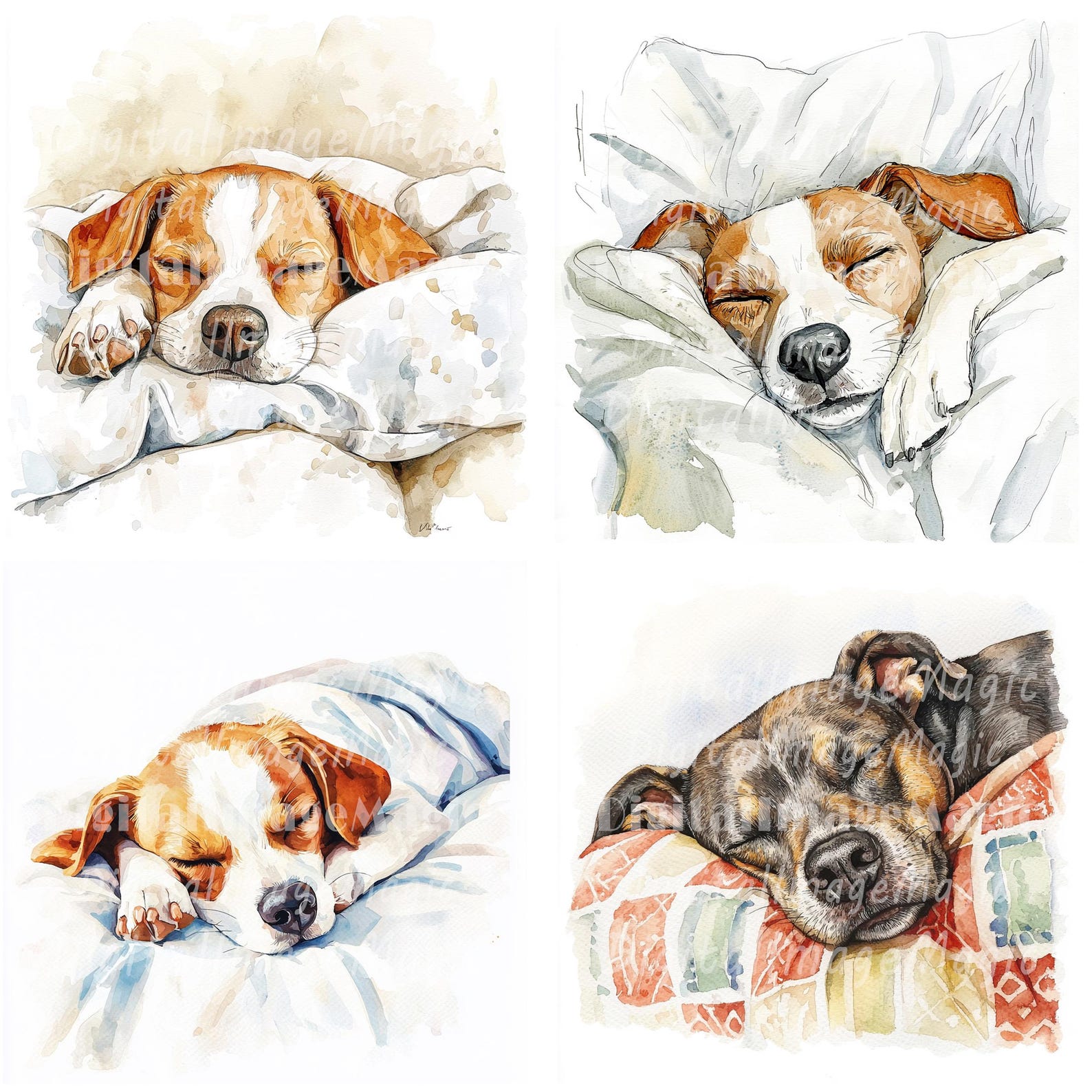 24 Sleeping Dog Clipart, Cozy Dog Clipart, Printable Watercolor Clipart ...