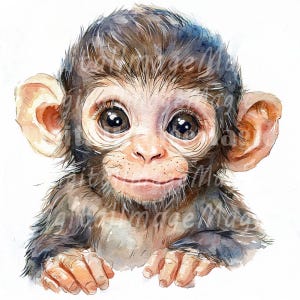 Affe Baby Clipart - 24 hochwertige JPGs - Druckbare Aquarell Clipart, hochwertige JPGs, digitaler Download, Papierhandwerk, Journals
