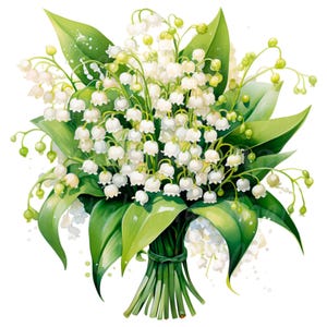 19 Lily of the Valley Bouquet Clipart, Adorable, Printable Watercolor clipart, High Quality PNG, Digital download, Paper craft, Junk journal