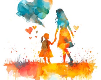 19 Mother and Daughter Clipart, Mother's Day card, Printable Watercolor clipart, High Quality JPG/PNGs, Digital download, Paper craft
