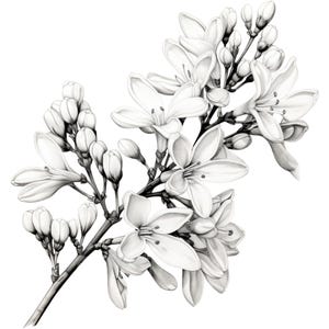 19 cliparts lilas à l'encre noire, fleurs de dessin au trait, clipart aquarelle imprimable, PNG/JPG de haute qualité, téléchargement numérique, créations en papier, journaux