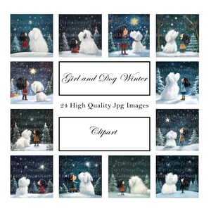 Girl and Dog Winter Clipart, Printable Watercolor clipart, High Quality JPGs, Digital download, High resolution, Paper crafts, Junk journals
