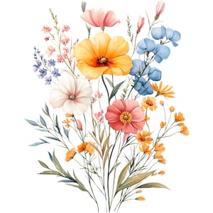 19 PNG Wildflower Clipart, Wild Flowers, Printable Watercolor clipart, Transparent PNG/JPGs, Digital download, Paper craft, Junk Journal