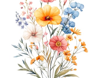 19 PNG Wildflower Clipart, Wild Flowers, Printable Watercolor clipart, Transparent PNG/JPGs, Digital download, Paper craft, Junk Journal