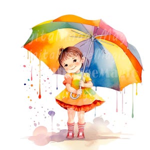 16 Clipart di ombrelli per bambine, clipart di acquerelli stampabili, JPG/PNG di alta qualità, download digitale, lavoretti di carta, diario spazzatura
