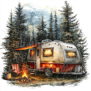 24 cliparts de remorque de camping, camping, voyages, clipart aquarelle imprimable, JPG de haute qualité, téléchargement numérique, créations en papier, journaux indésirables