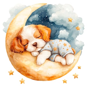 19 cliparts chiot endormi, impression chambre d'enfant, clipart aquarelle imprimable, PNG/JPG de haute qualité, téléchargement numérique, créations en papier, journal indésirable