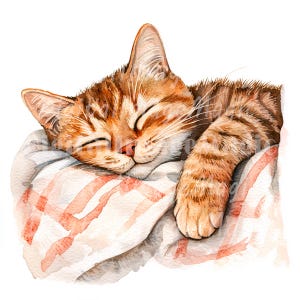 24 Sleeping Cat Clipart, Cozy Cat Clipart, Printable Watercolor clipart, High Quality JPGs, Digital download, Paper craft, Junk journals