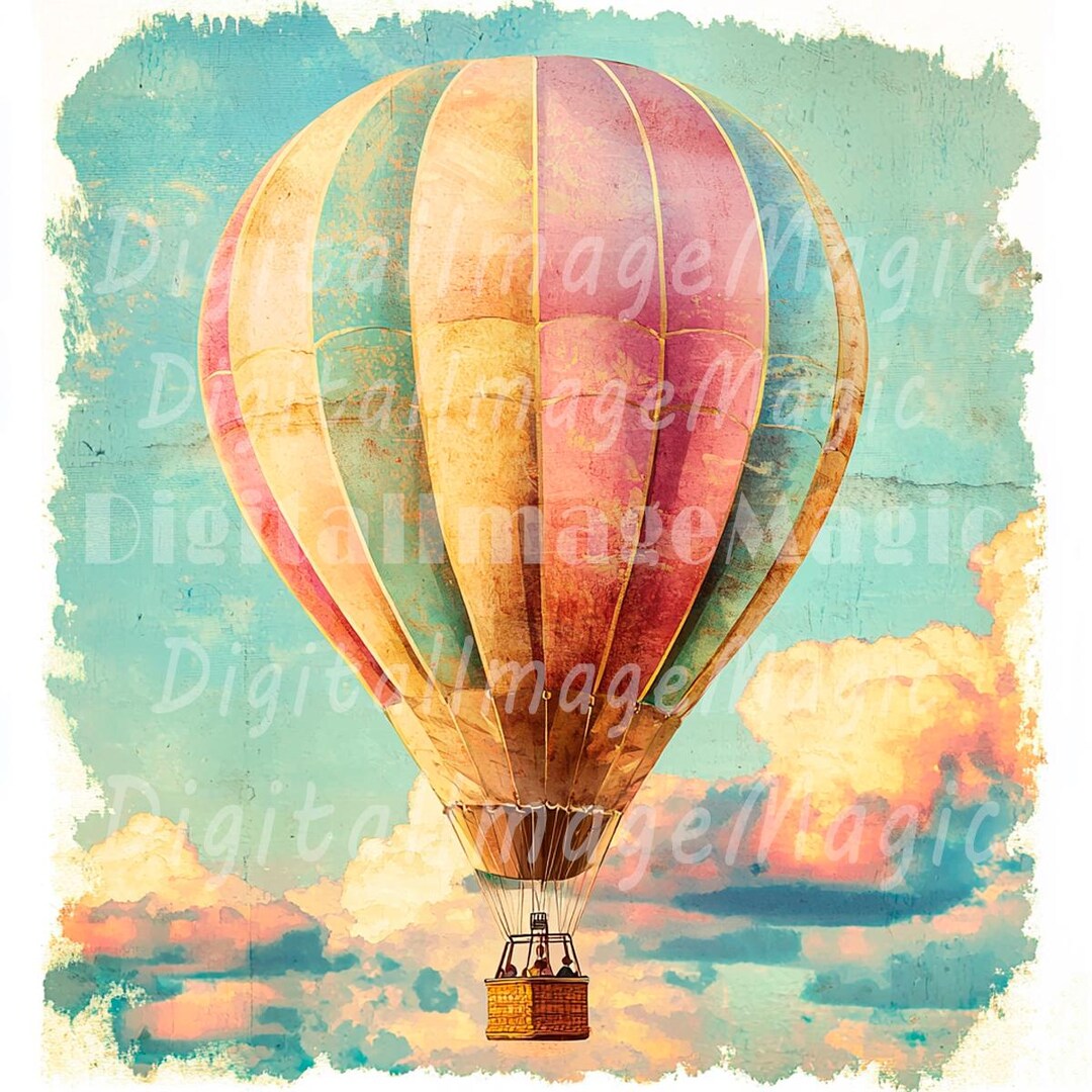 24 Hot Air Balloon Clipart, Vintage Air Balloon, Printable Watercolor ...