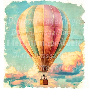 24 Clipart mongolfiera, mongolfiera vintage, clipart acquerello stampabile, JPG di alta qualità, download digitale, artigianato di carta, diario spazzatura