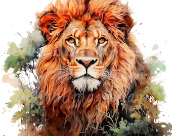 12 Lion Clipart, Watercolor Lion, Printable Watercolor clipart, 12 High Quality PNGs, Digital download, High resolution, Paper crafts