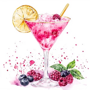 24 Clipart di cocktail rosa, Cocktail adorabili, Clipart acquerello stampabile, JPG di alta qualità, Download digitale, Carta artigianale, Diari