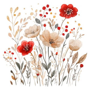 19 PNG Wildflower Clipart, Rustic Wild Flowers, Printable Watercolor clipart, Transparent PNG/JPGs, Digital download, Paper craft, Journal