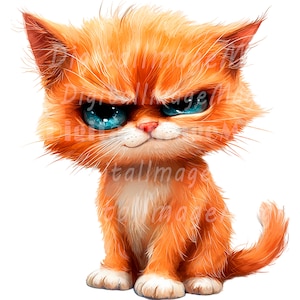 24 imágenes prediseñadas de gatito triste y gruñón, imágenes prediseñadas de gato, imágenes prediseñadas de acuarela imprimibles, PNG de alta calidad, descarga digital, manualidades de papel, revistas basura
