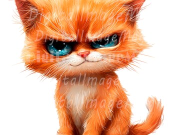 24 Grumpy Sad Kitten Clipart, Cat Clipart, Printable Watercolor clipart, High Quality PNGs, Digital download, Paper craft, Junk journals
