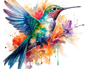 19 Hummingbird Clipart, Adorable Colibri, Printable Watercolor clipart, High Quality PNG/JPGs, Digital download, Paper craft, junk journal