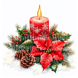 24 Clipart di candele di Natale, Clipart di stelle di Natale, Clipart di acquerelli stampabili, JPG di alta qualità, Download digitale, Carta artigianale