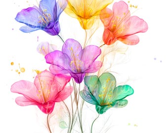 18 abstracte bloemen clipart, bloemen print, afdrukbare aquarel clipart, hoge kwaliteit png's, digitale download, papercraft, ongewenste tijdschriften