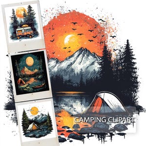 24 cliparts de camping, ensemble de camping, voyages, clipart aquarelle imprimable, JPG de haute qualité, téléchargement numérique, créations en papier, conception de T-shirt