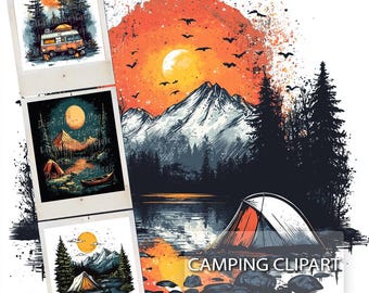 Watercolor Camping Clipart Set: Printable Travel Designs (Digital Download)