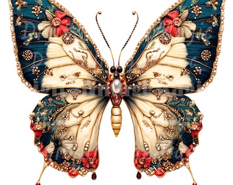 16 mariposas doradas vintage, imágenes prediseñadas de acuarela de lujo para imprimir, PNG/JPG de alta calidad, descarga digital, manualidades de papel, diario basura