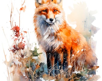 19 Fox in Winter Clipart, Printable Watercolor clipart, High Quality JPG/PNG, Digital download, High resolution, Paper crafts, junk journals