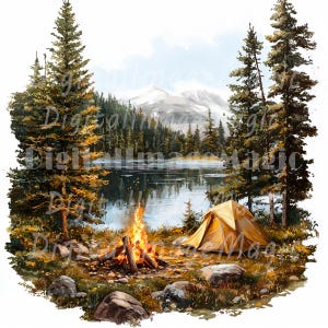 24 imágenes prediseñadas de camping, camping, viajes, imágenes prediseñadas de acuarela imprimibles, JPG de alta calidad, descarga digital, manualidades de papel, diarios basura