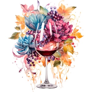 24 Floral Wine Glass Clipart, Floral Glass, Printable Watercolor clipart, High Quality JPG/PNG, Digital download, Paper craft, Junk Journals
