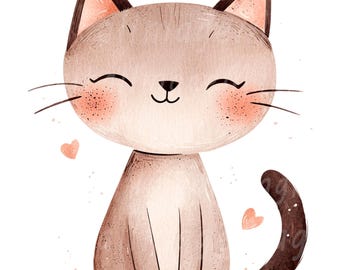 18 Cartoon Cat Clipart, Nursery Cat, Kitten, Printable Watercolor clipart, High Quality PNG/JPG, Digital download, Paper craft, Journals