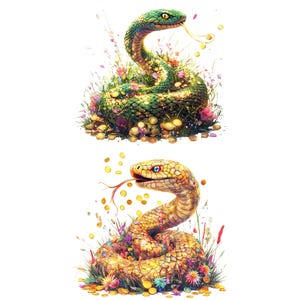 16 Conjunto de clipart de cobra de Natal, cobra de ano novo, clipart de aquarela para impressão, PNGs de alta qualidade, download digital, artesanato em papel, diário de lixo