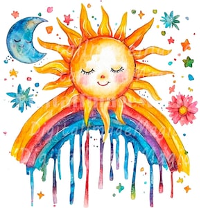 24 Sun And Rainbow Clipart, Nursery Rainbow, Printable Watercolor clipart, High Quality PNGs, Digital download, High Resolution, Paper craft
