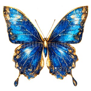 18 Clipart farfalla dorata blu, stampa da parete, clipart acquerello stampabile, PNG di alta qualità, download digitale, artigianato di carta, diari spazzatura