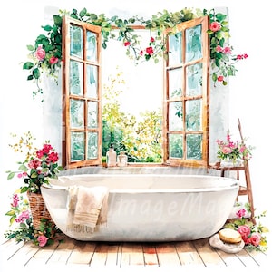 24 clipart de banheiro floral vintage, chique gasto, clipart de aquarela para impressão, JPG de alta qualidade, download digital, artesanato em papel, diário de lixo