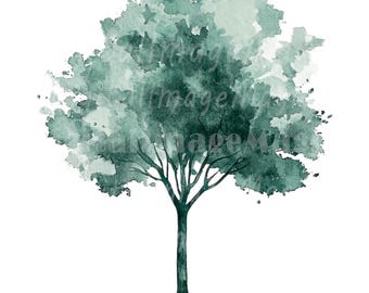 24 Minimalistic Tree Clipart, Simple Tree, Printable Watercolor clipart, High Quality PNG/JPGs, Digital download, Paper craft, Junk Journals