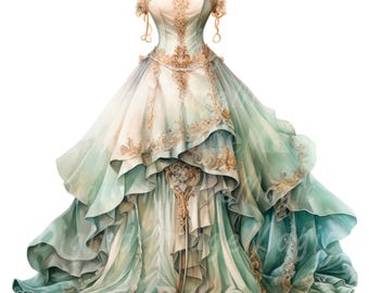 18 Victorian dress Clipart PNG, Vintage dress Clipart, Digital Clipart, Watercolor clipart, Printable clipart, Digital download, Paper craft