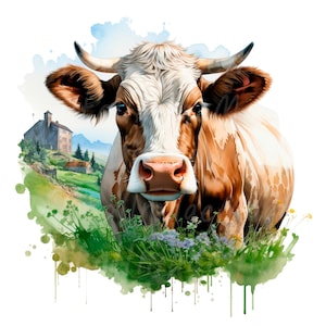 19 Clipart vache, ferme Clipart, clipart aquarelle imprimable, PNG de haute qualité, téléchargement numérique, haute résolution, créations en papier, journaux indésirables