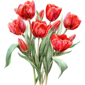 18 lentebloemen clipart, tulpen clipart, afdrukbare aquarel clipart, hoge kwaliteit png's, digitale download, Paper Craft, Junk Journal