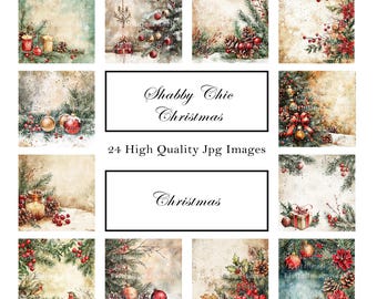 Shabby Chic Christmas 12 x 12 Digital Paper Pack, Scrapbook Paper, Journals, Backing Paper, Sublimation, Card Making, Digital Download