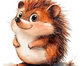 19 Hedgehog Cartoon Clipart, Cartoon Hedgehog, Printable Watercolor clipart, High Quality PNGs, Digital download, Paper craft, sublimation