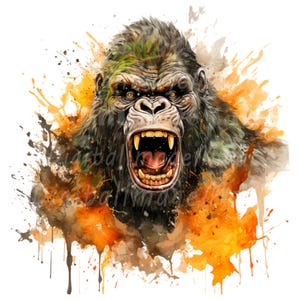 16 Angry Gorilla Clipart, Angry Gorilla, Printable Watercolor clipart, High Quality JPG/PNGs, Digital download, Paper craft, junk journals