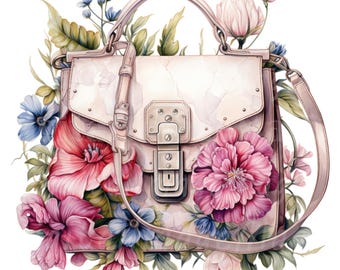 18 Floral Handbag Clipart PNG, Floral Purse, Floral Clutch, Digital Clipart, Printable Watercolor clipart, Digital download, Paper craft