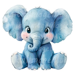 18 Cartoon Elephant Clipart, Baby Elephant, Printable Watercolor clipart, High Quality JPG/PNGs, Digital download, Paper craft, Junk Journal