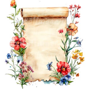 18 vintage scroll clipart, bloemen oud papier, hoge kwaliteit png/jpg, afdrukbare aquarel clipart, digitale download, papercraft, journaling