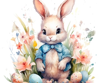 19 Easter Bunny Clipart, Rabbit Clipart, Printable Watercolor clipart, High Quality JPG/PNGs, Digital download, Paper craft, junk journals