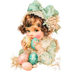19 Easter Little Girl Clipart, Vintage Clipart, Printable Watercolor clipart, High Quality JPG/PNGs, Digital download, Paper craft, Journals