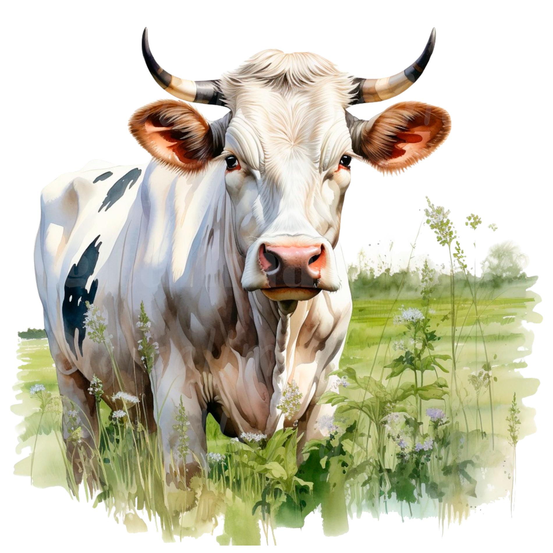 Watercolor Cow Clipart: Farm Animal PNG Images (digital Download ...