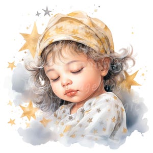 18 Baby Sleeping Clipart, Nursery Print, Printable Watercolor clipart, High Quality PNG/JPGs, Digital download, Paper craft, Junk journal