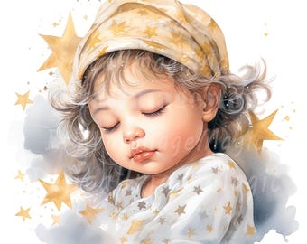 18 Baby Sleeping Clipart, Nursery Print, Printable Watercolor clipart, High Quality PNG/JPGs, Digital download, Paper craft, Junk journal